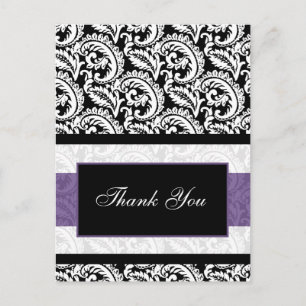 Black and Purple Damask Wedding Postcard