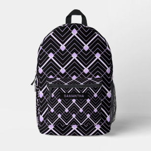 Black and Purple Diamond Lines (4) Printed Backpack