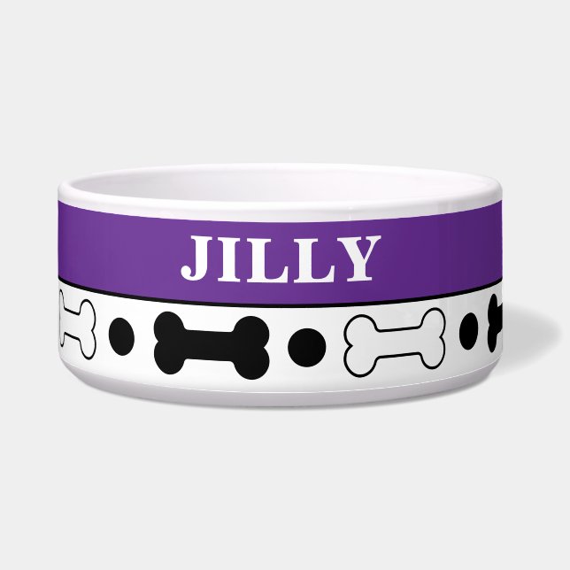 Black and Purple Dog Bone Personalised Bowl (Front)