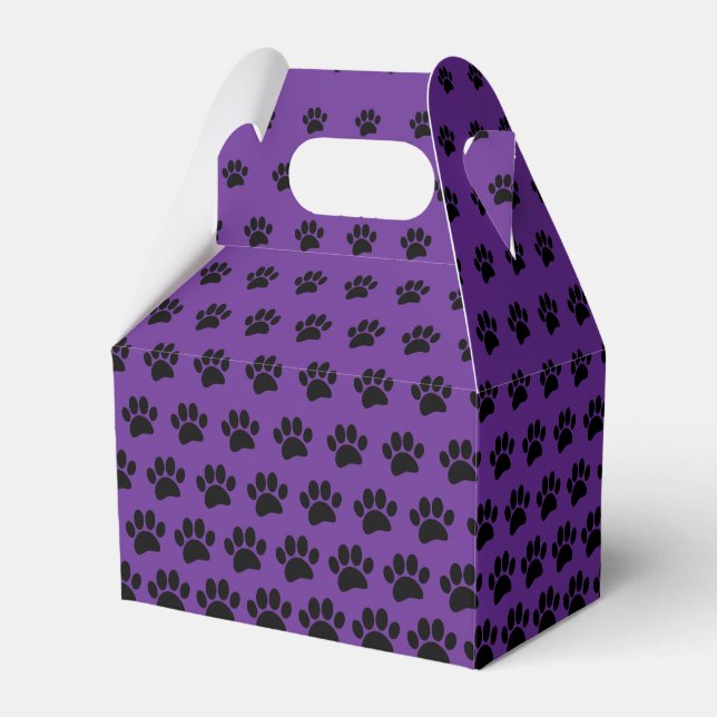 Black and Purple Dog Paw Print Pattern Custom  Favour Box (Front Side)