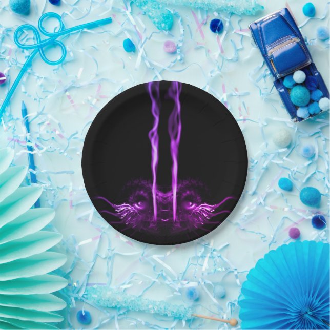 Black and Purple Dragon Smoke Paper Plate (Party)