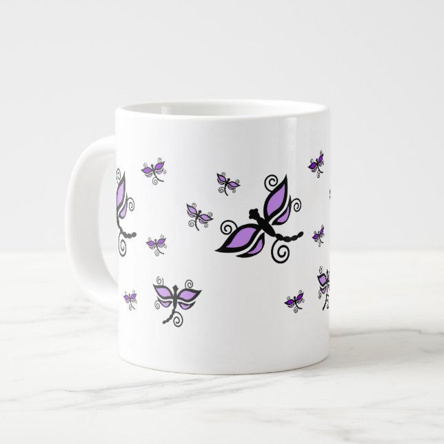 Black and purple dragonflies Jumbo Mug (Front Left)
