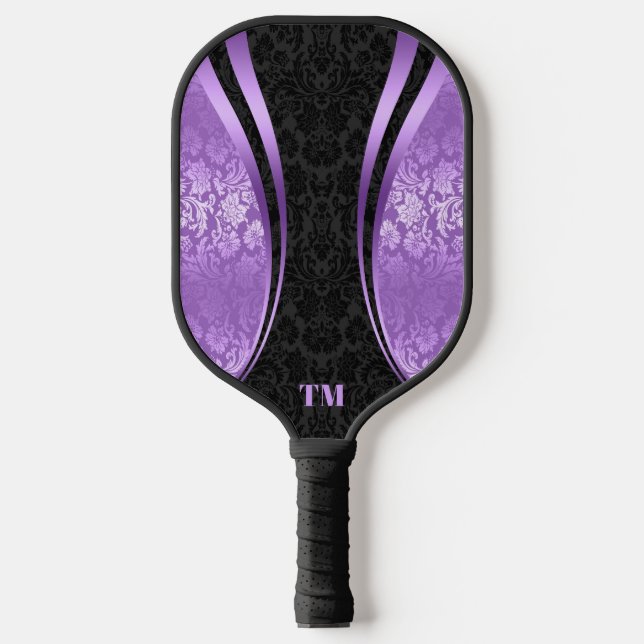 Black and Purple Dynamic Stripes Damasks Pickleball Paddle (Front)