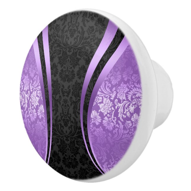 Black And Purple Floral Damasks Ceramic Knob (Right)