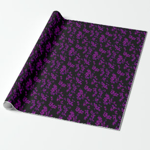 Black and Purple Floral Design Wrapping Paper
