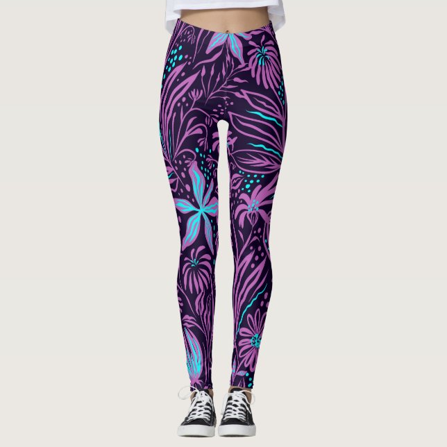 Black and Purple Floral Leggings (Front)