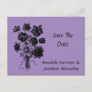 Black and Purple Floral Save The Date Announcement Postcard