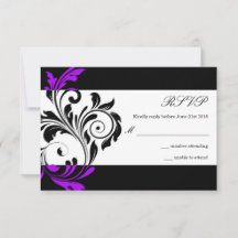 Black and Purple Floral Swirl Wedding RSVP