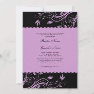 Black and Purple Floral Swirls Wedding Invitation
