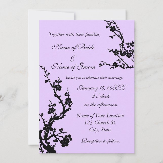 Black and Purple Floral Wedding Invitation Cards (Front)