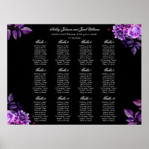 Black and purple floral wedding seating chart