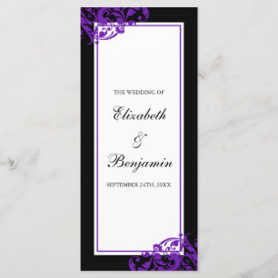 Black and Purple Flourish Swirls Wedding Program Programme