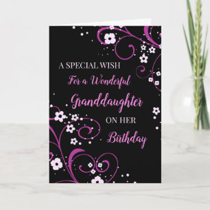 Black and Purple Flowers Granddaughter Birthday Card