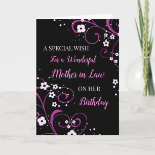 Black and Purple Flowers Mother in Law Birthday Card