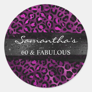 Black and Purple Foil Leopard 60 & Fabulous Classic Round Sticker