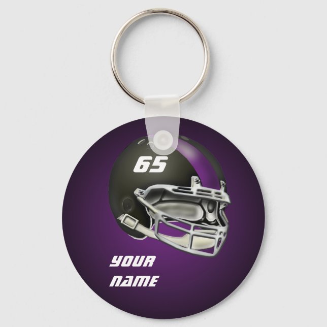 Black and Purple Football Helmet Key Ring (Front)