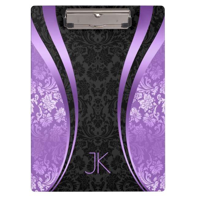Black And purple Geometric Floral Damasks Clipboard (Front)