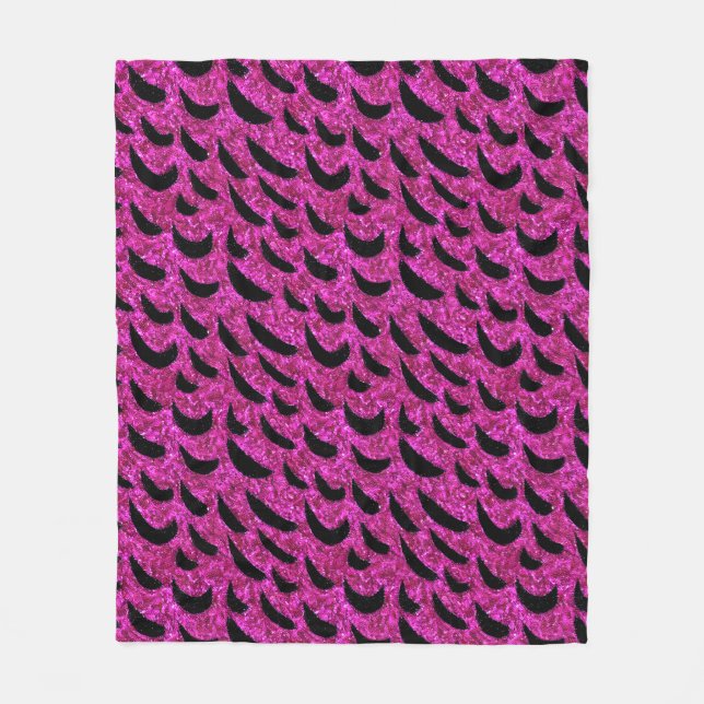 Black and Purple Glitter Animal Print Pattern Fleece Blanket (Front)
