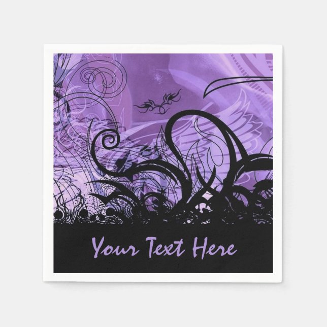 Black and Purple Goth Pattern Personalised Napkins (Front)