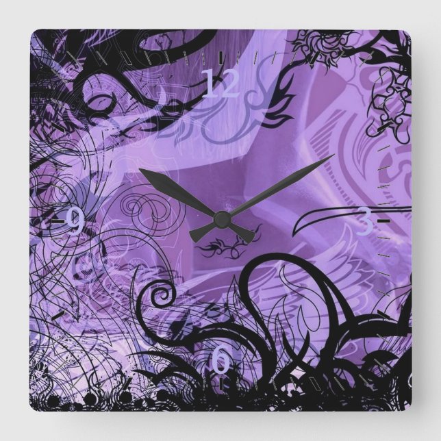 Black and Purple Goth Pattern Wall Clock (Front)