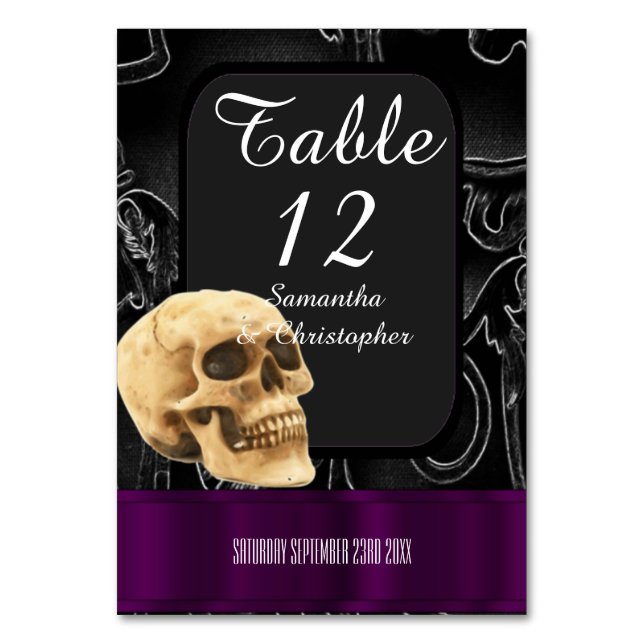 Black and purple Gothic fantasy skull Table Number (Front)