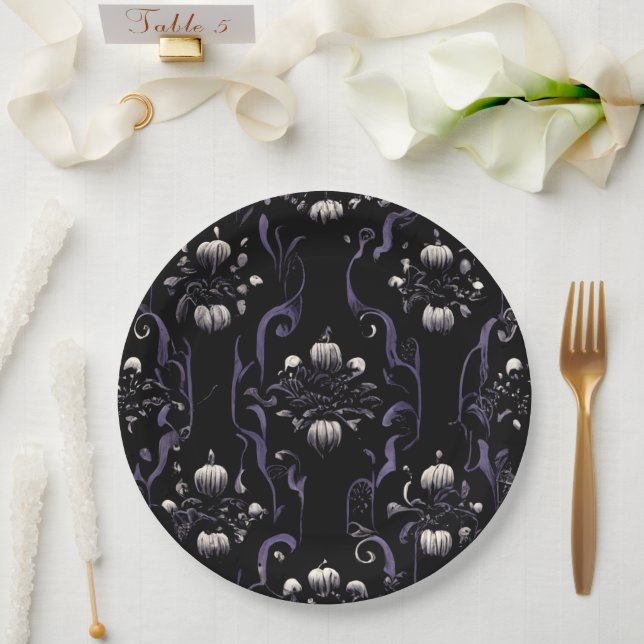 Black and Purple Gothic Pattern #5 | Paper Plate (Wedding)