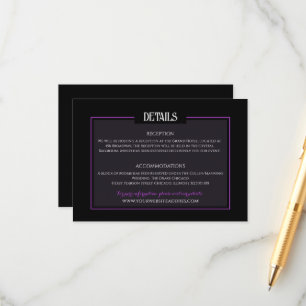 Black and Purple Gothic Wedding Minimalist Info Enclosure Card