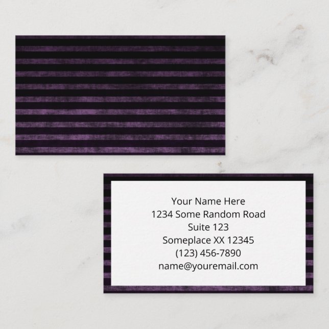Black and Purple Grunge Ombre Stripes Business Card (Front/Back)