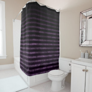 Black and Purple Grunge Ombre Stripes Shower Curtain
