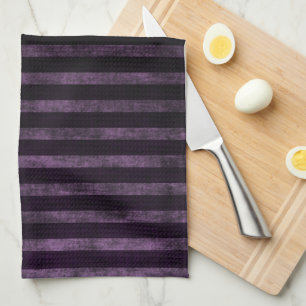 Black and Purple Grunge Ombre Stripes Tea Towel