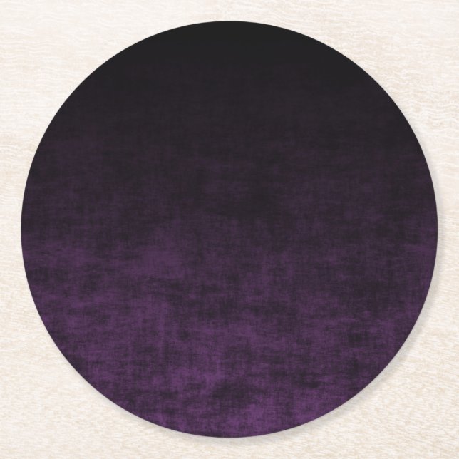 Black and Purple Grunge Ombre Texture Round Paper Coaster (Front)