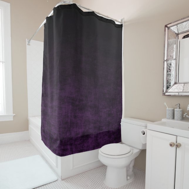 Black and Purple Grunge Ombre Texture Shower Curtain (In Situ)