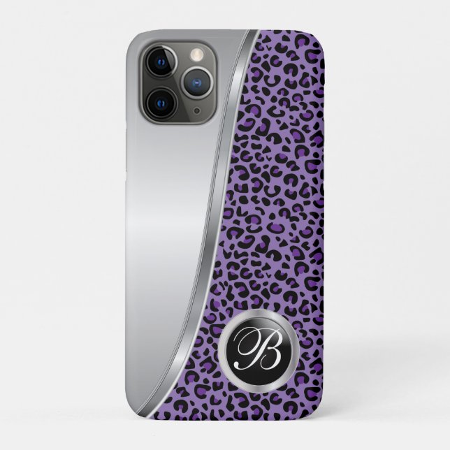 Black and Purple Leopard Print | Monogram Case-Mate iPhone Case (Back)