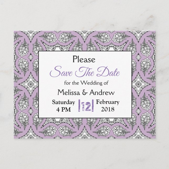 Black and Purple  Mandala Wedding Save the Date Announcement Postcard (Front)