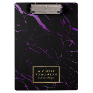 Black and Purple Marble Designer Personalised Clipboard