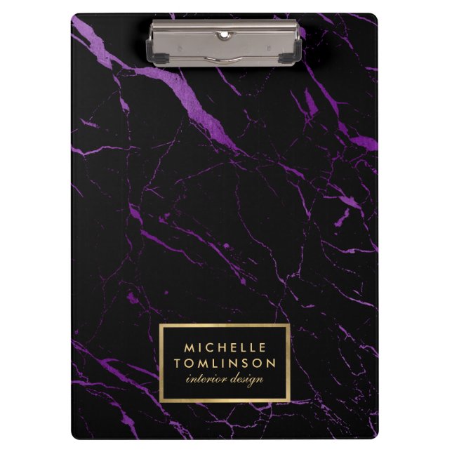 Black and Purple Marble Designer Personalised Clipboard (Front)
