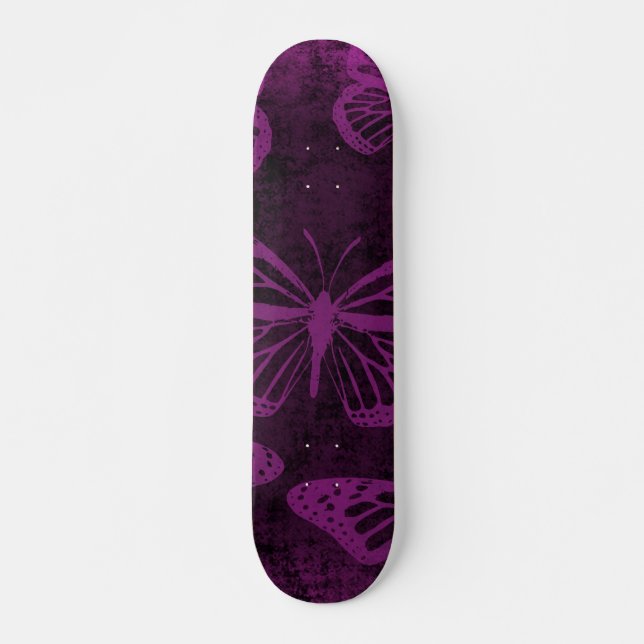 Black and Purple Monarch Butterfly Line Art Skateboard (Front)