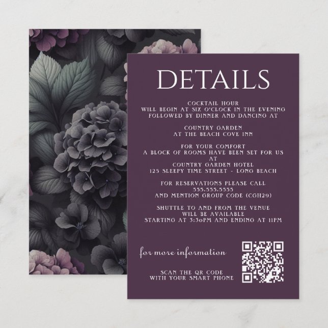 Black and Purple Moody Floral Enclosure Card (Front/Back)