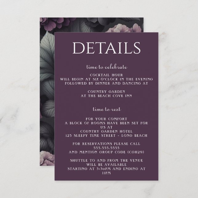 Black and Purple Moody Floral Enclosure Card (Front/Back)
