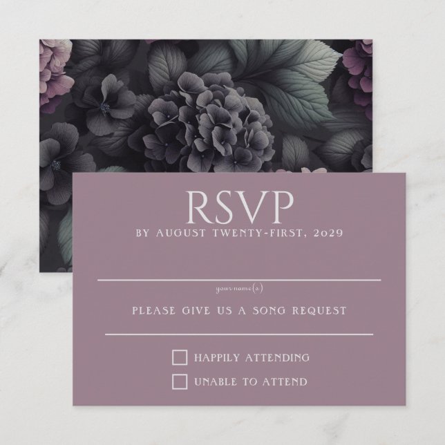 Black and Purple Moody Floral RSVP Card (Front/Back)