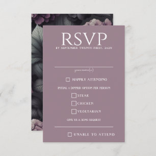 Black and Purple Moody Floral RSVP Card