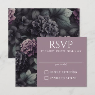 Black and Purple Moody Floral RSVP Card