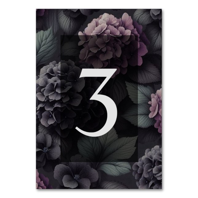 Black and Purple Moody Floral Table Number (Front)