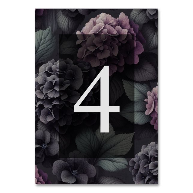 Black and Purple Moody Floral Table Number (Front)
