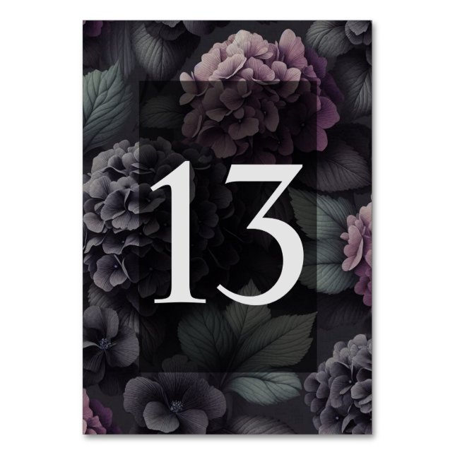 Black and Purple Moody Floral Table Number (Front)
