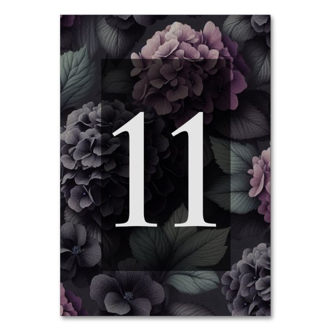 Black and Purple Moody Floral Table Number (Front)