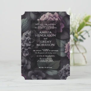 Black and Purple Moody Floral with Details Invitation
