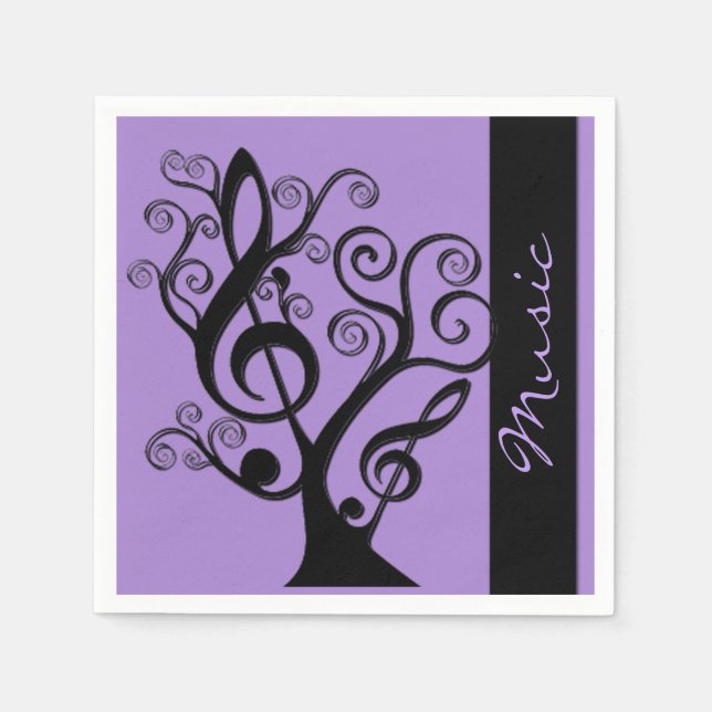 Black and Purple Music Treble Clef Tree Napkins (Front)