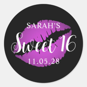 Black and Purple Ombre Lipstick Sweet 16 Classic Round Sticker