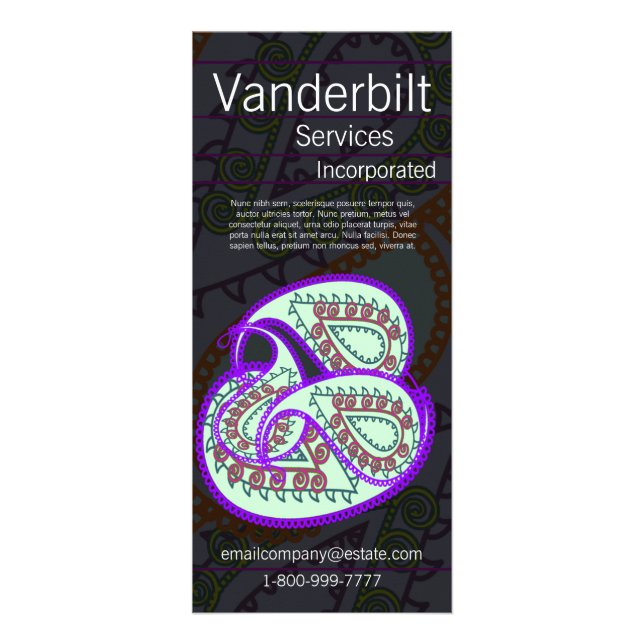 Black and Purple Paisley Rack Card (Front)